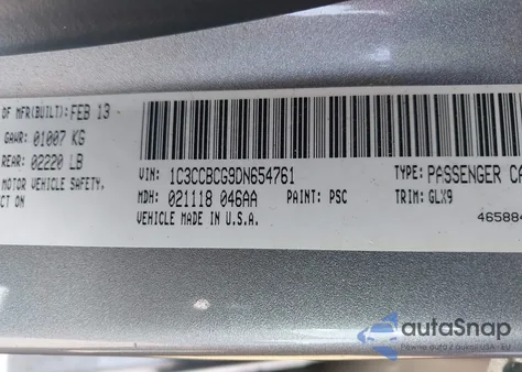 2013 Chrysler 200 Limited z USA, uszkodzony, nr VIN 1C3CCBCG9DN654761